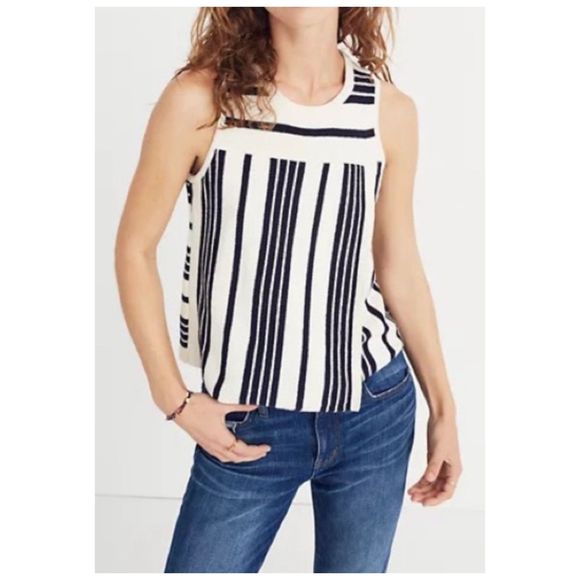 Madewell Tops - MADEWELL Stripe-Play Sleeveless Sweater Tank Bright Ivory Navy